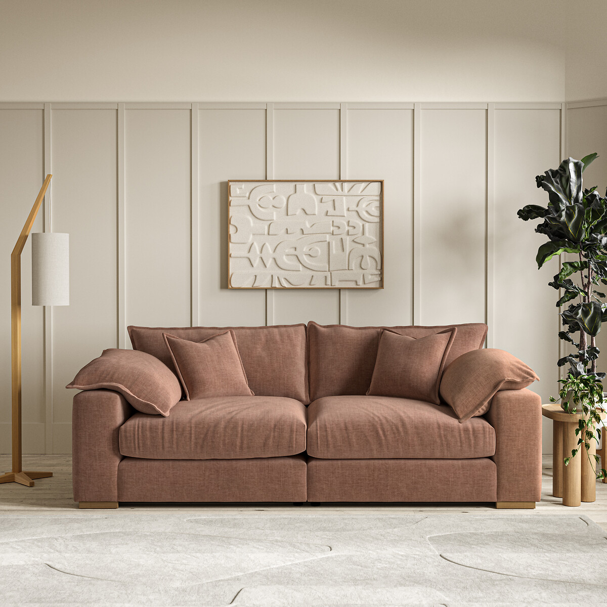 Camille Vintage Chenille 4 Seater Sofa with Oak Feet, ÉDITÉ