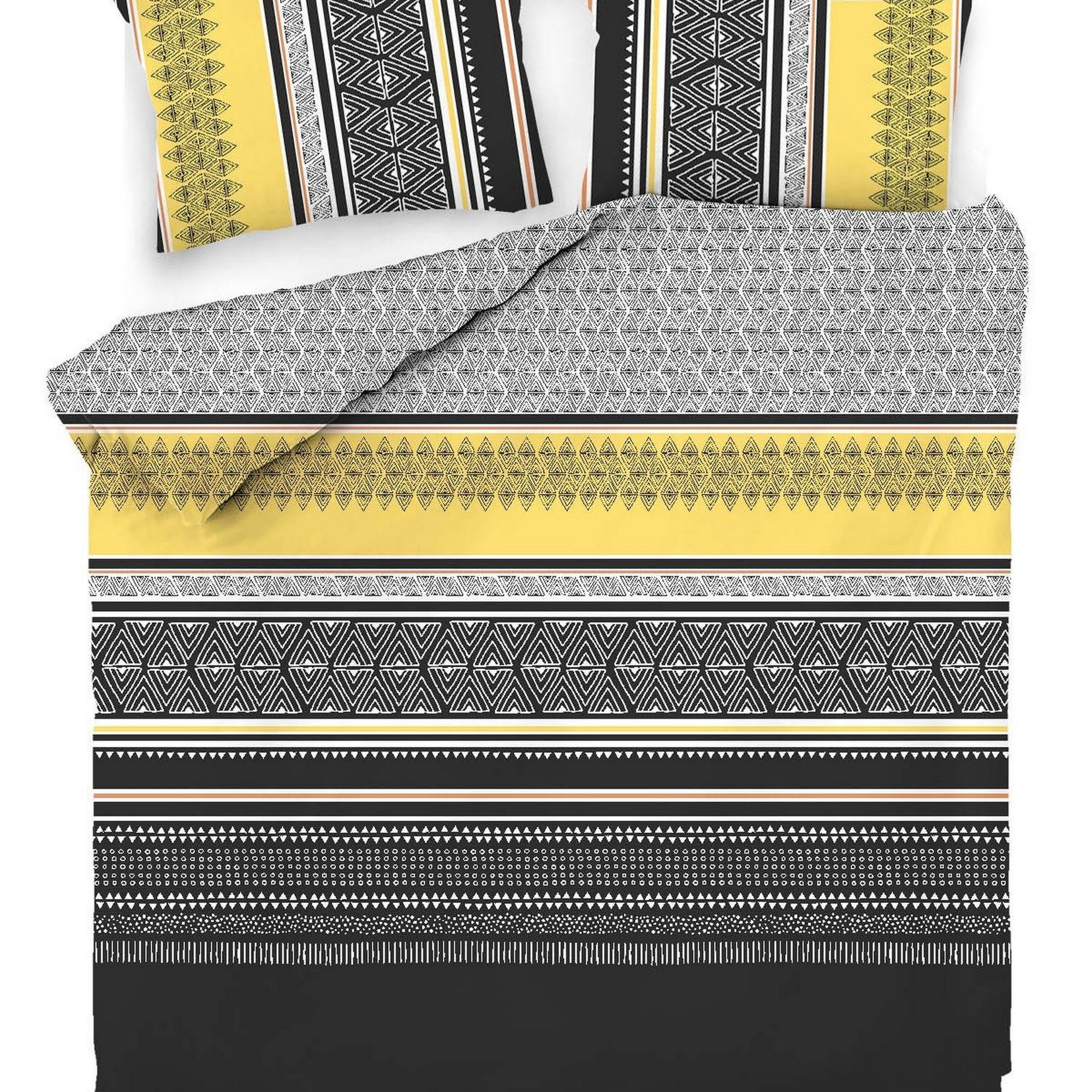 Parure housse de couette imprimée + taie(s) en coton, Formas Yellow, EDEN