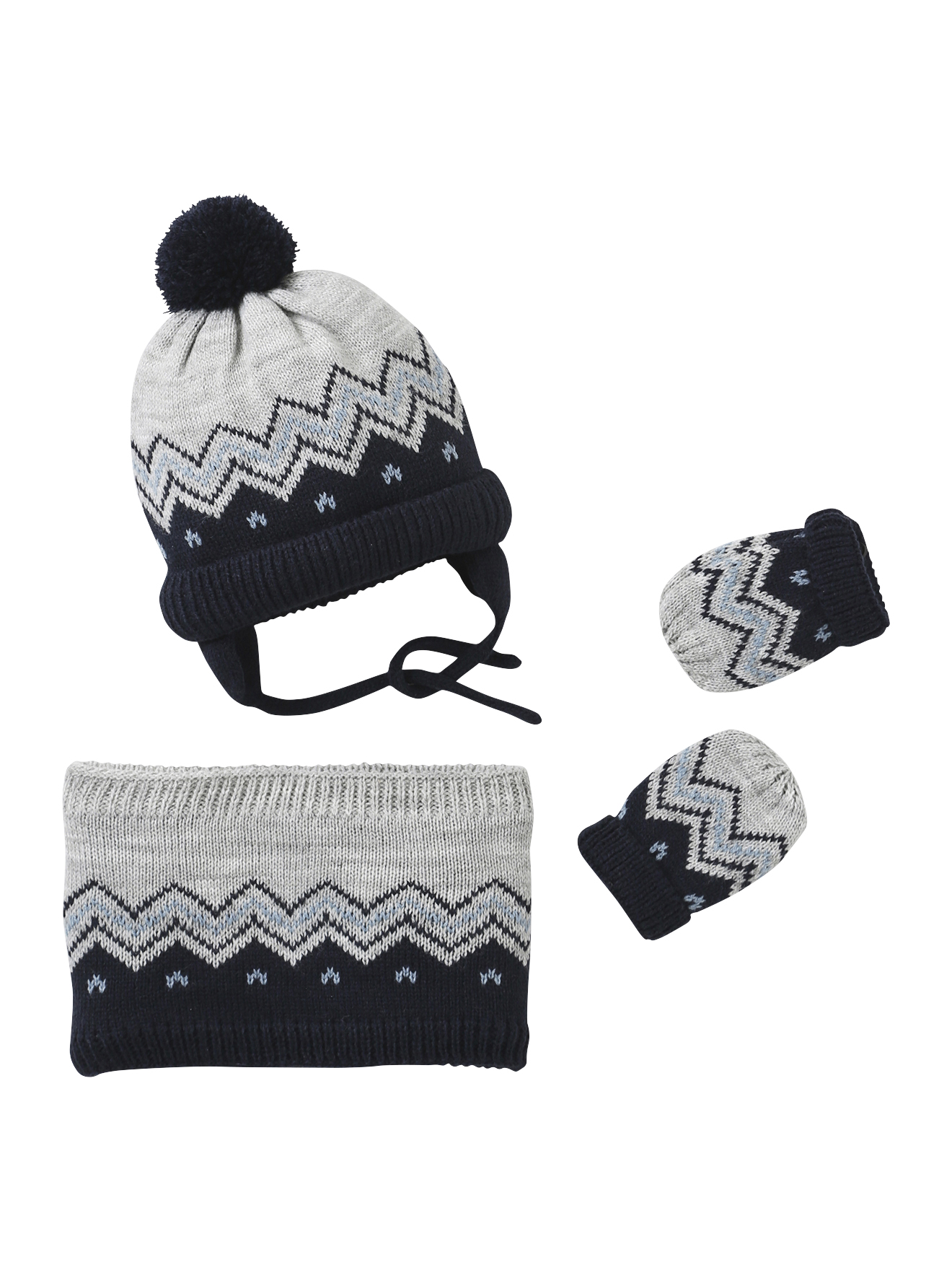 Ensemble jacquard bonnet, snood et moufles bébé, VERTBAUDET
