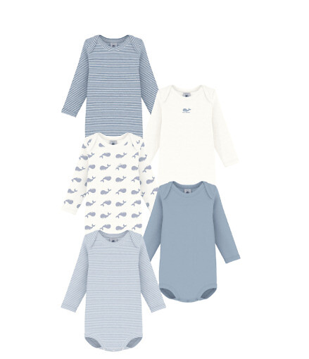 Lot de 5 bodies en coton, PETIT BATEAU