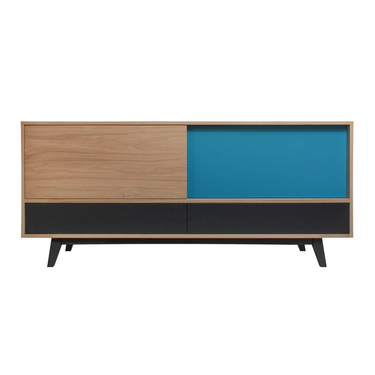 buffet chene massif et laque, 2 tiroirs, coulissants, made in france