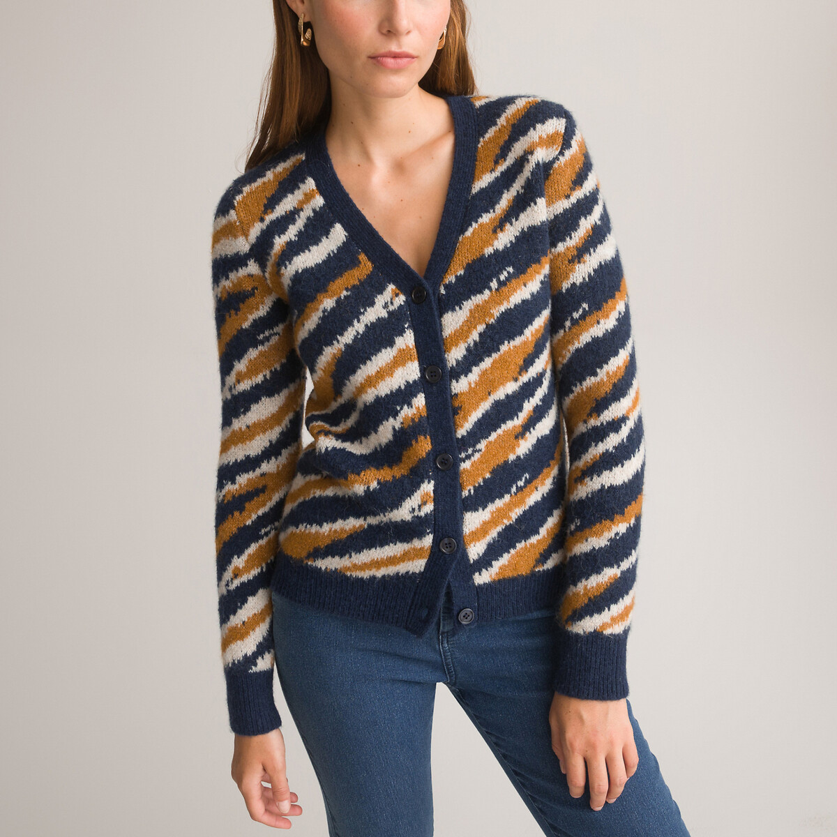 Image of Chunky Knit Buttoned Cardigan with V-Neck