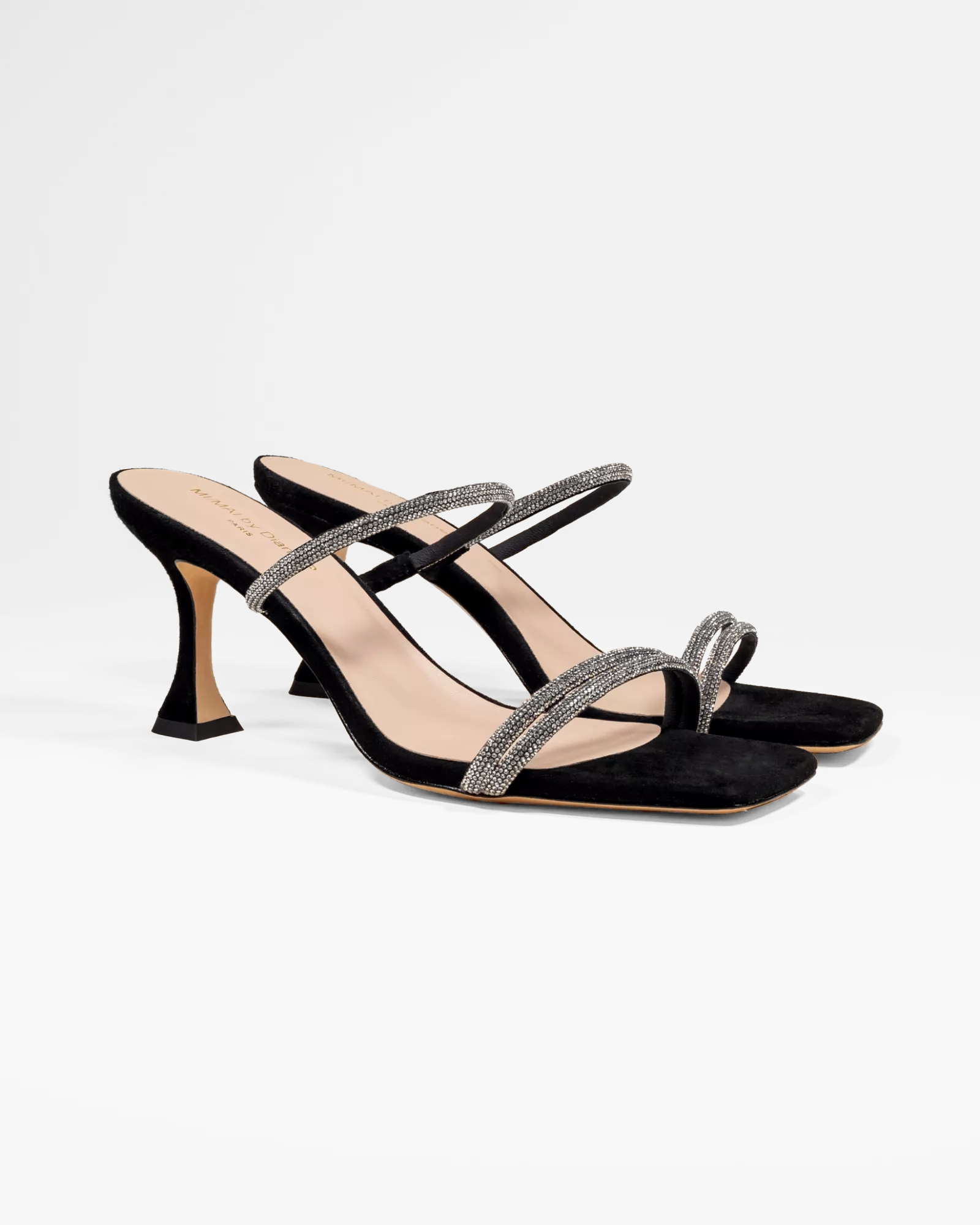 Mules en daim à bout carré et strass TOKYO, MI MAI