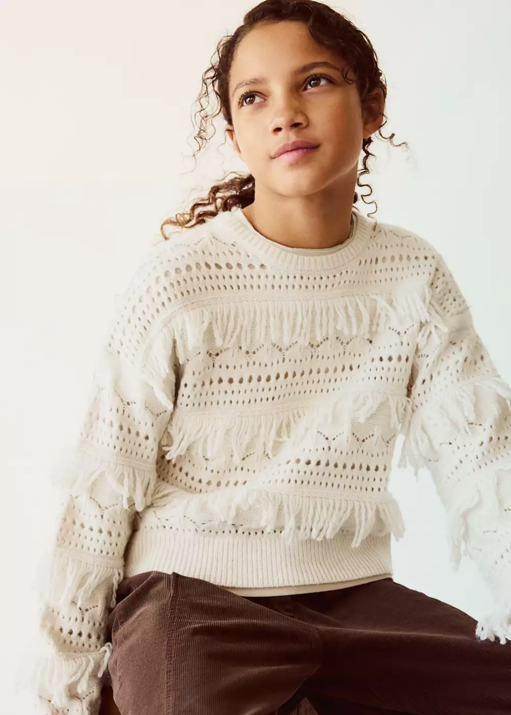 Pull-over maille ajourée franges, MANGO KIDS