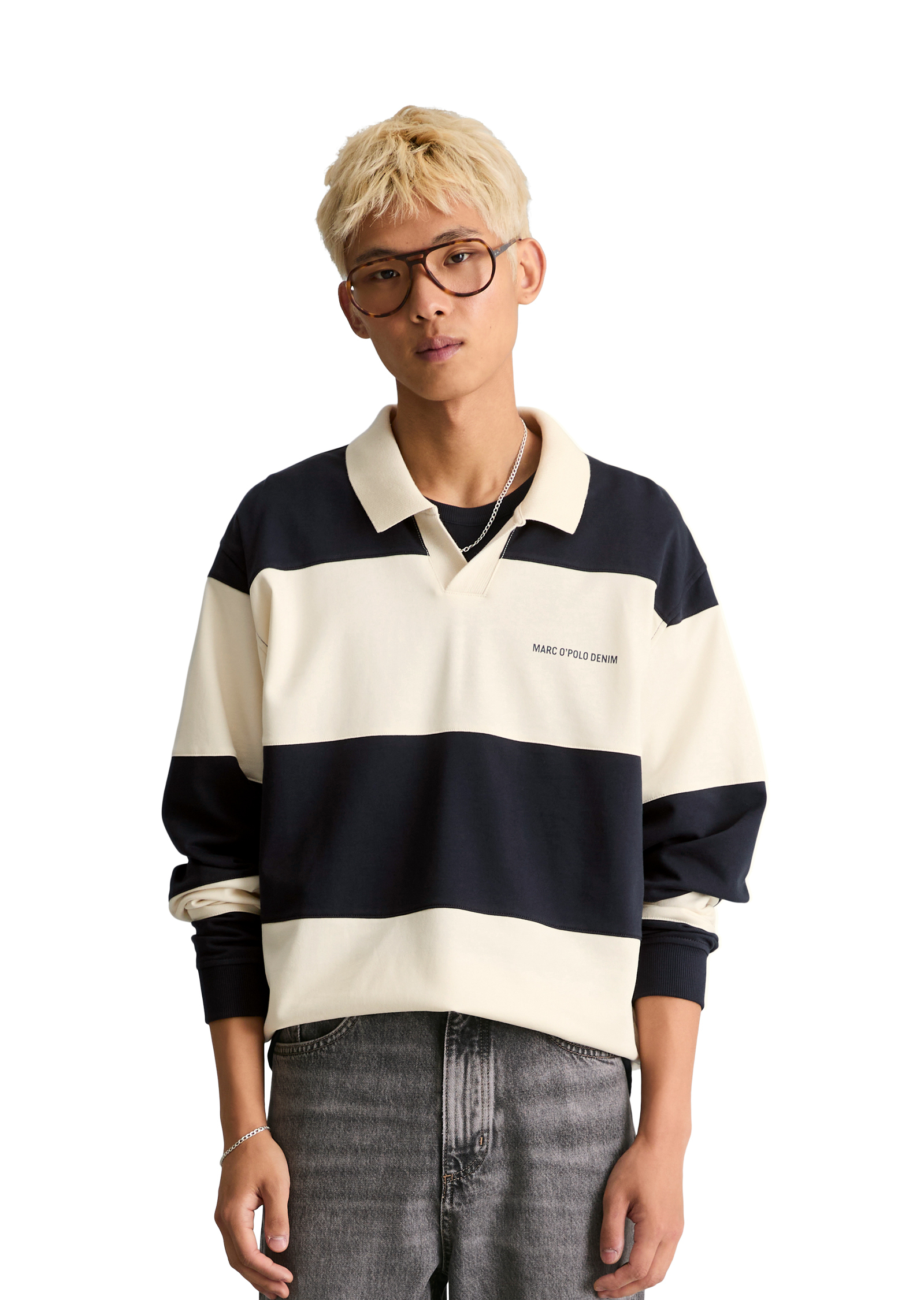 Sweat-shirt polo coupe décontractée avec des rayures Cut & Sew, MARC O’POLO DENIM