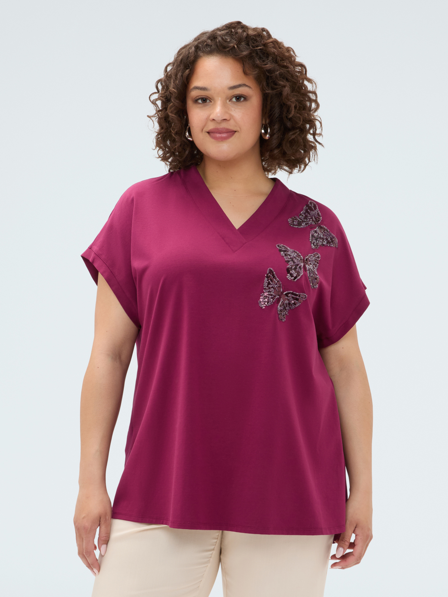 T-shirt avec papillons en paillettes, FIORELLA RUBINO