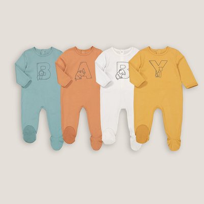 Pack of 4 Sleepsuits with Feet and Letter Print in Cotton LA REDOUTE COLLECTIONS