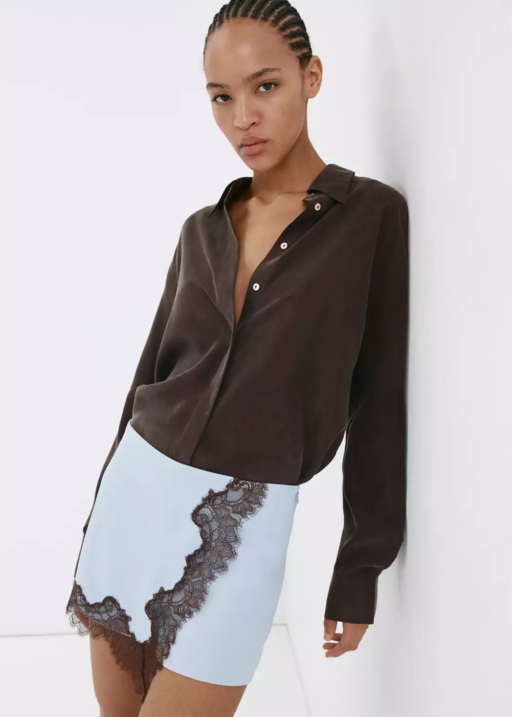 Short droit détail dentelle, MANGO