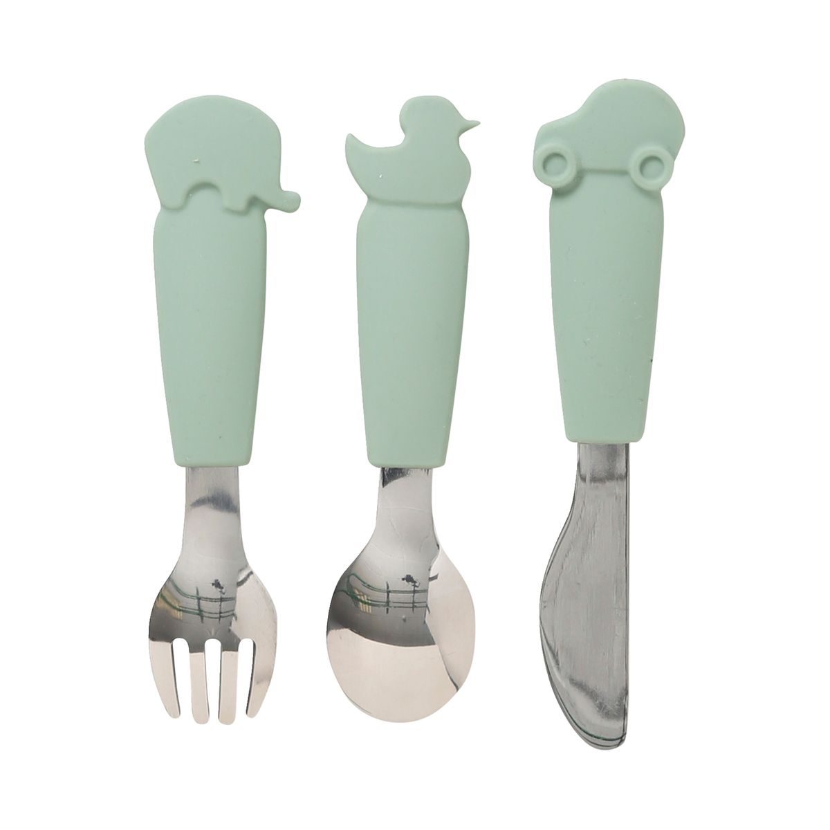 Set couverts enfant silicone et inox x3 sauge - Vertbaudet