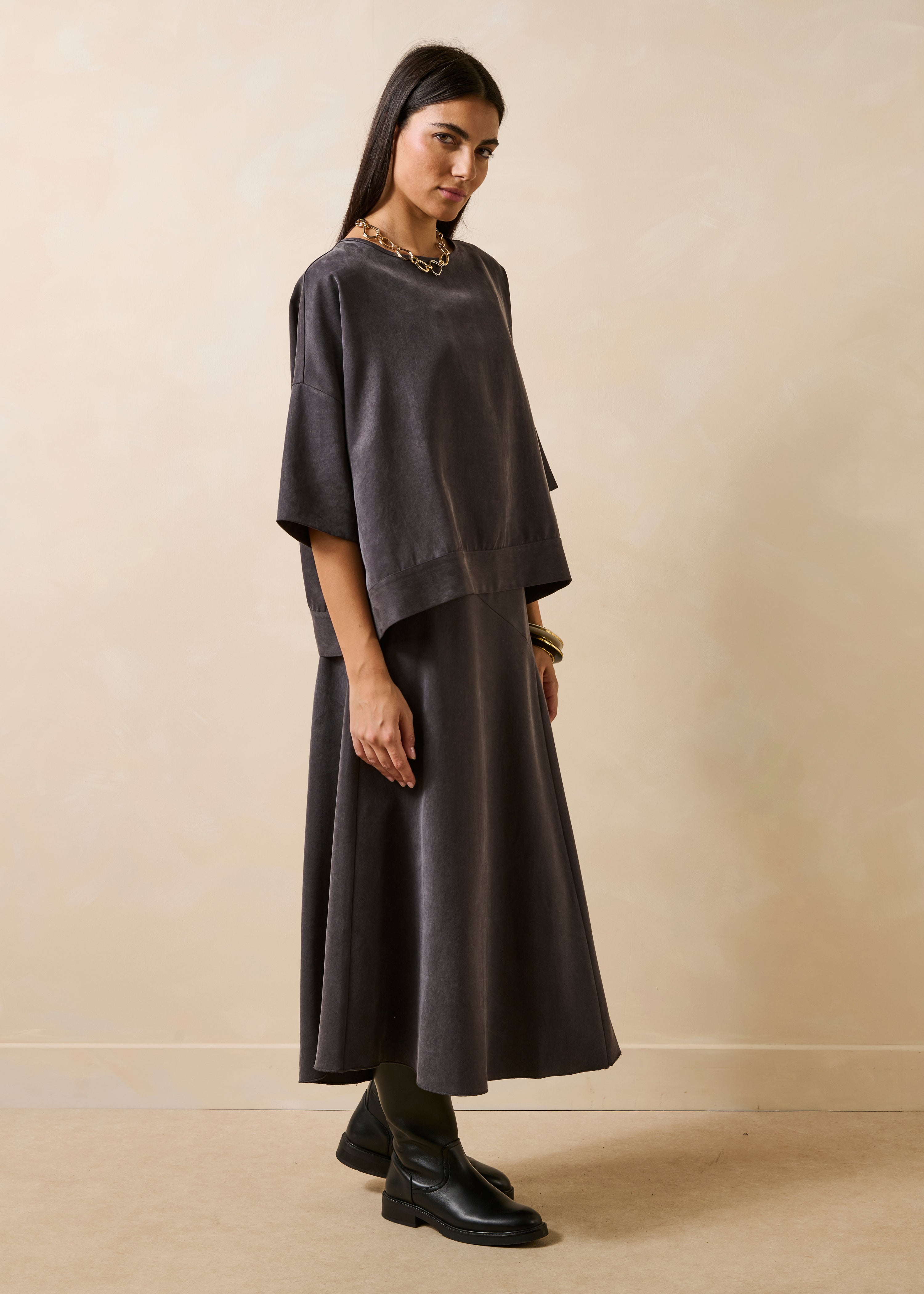 Jupe longue évasée en satin de lyocell, LA FEE MARABOUTEE