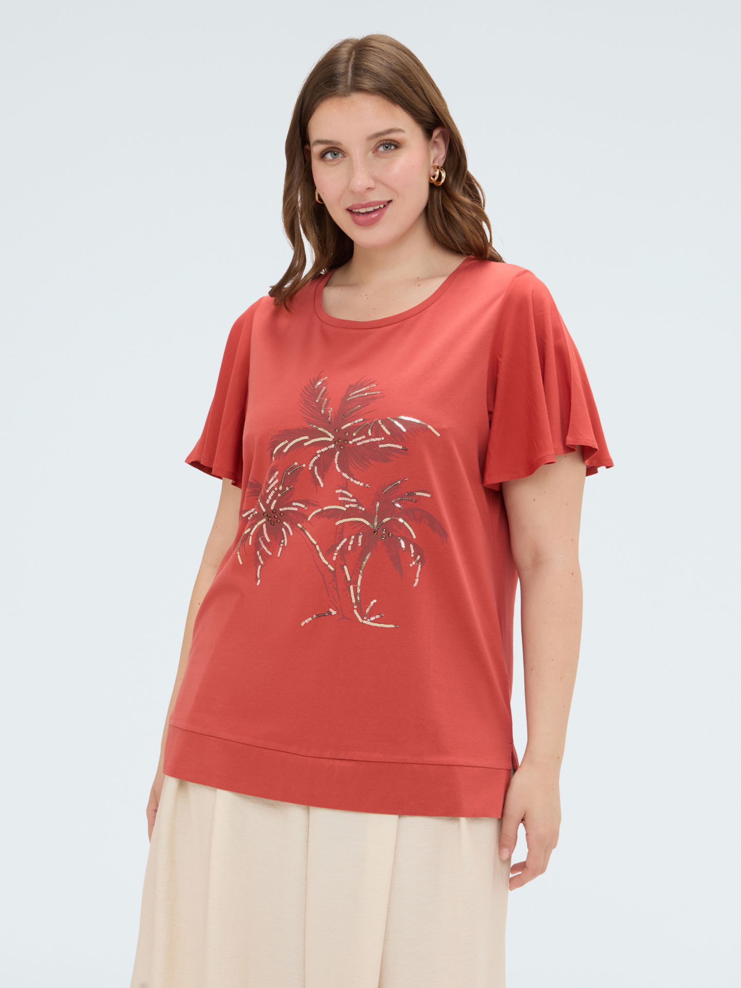 T-shirt avec imprimé et paillettes, FIORELLA RUBINO