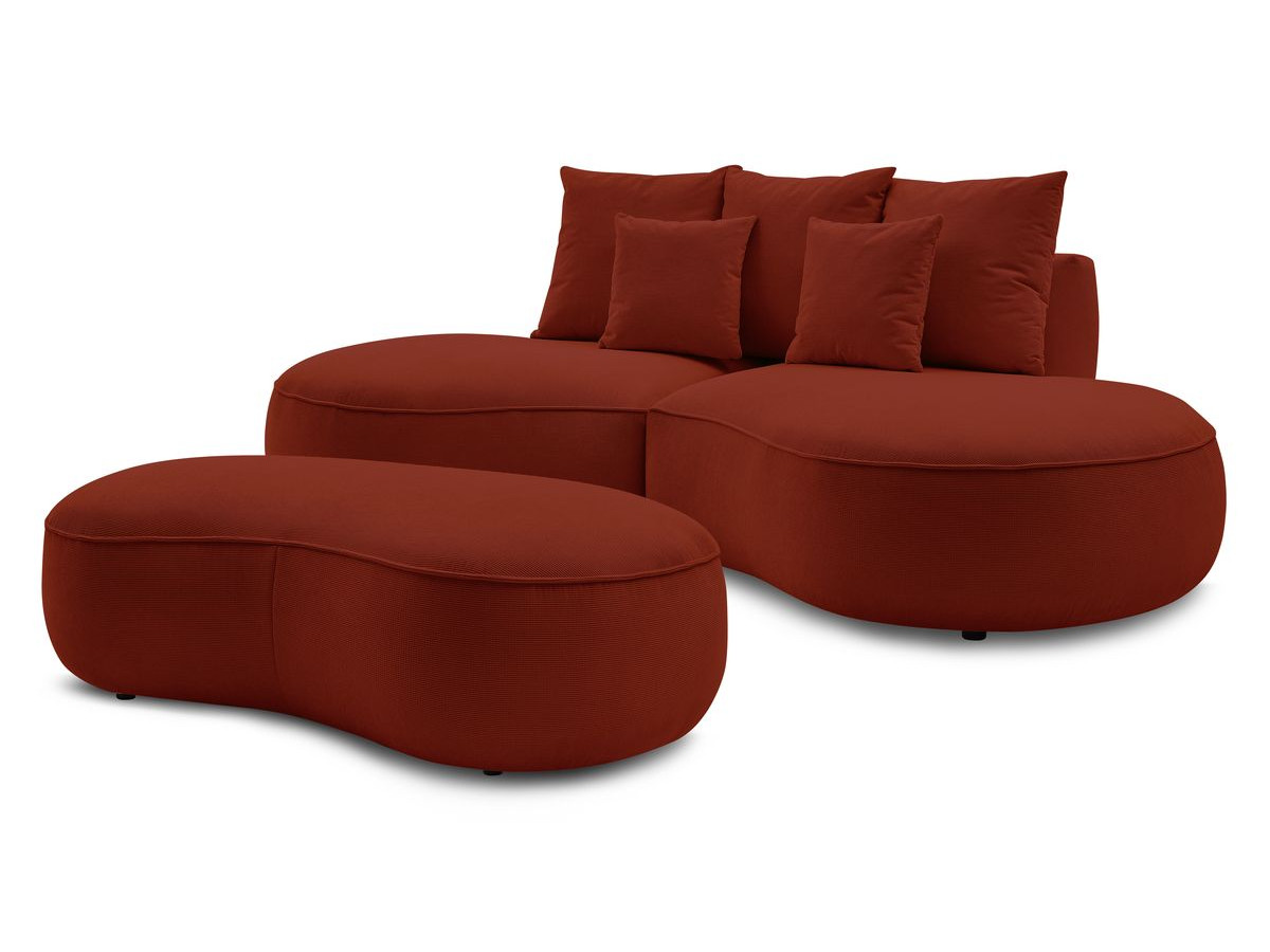 Canapé droit fixe 5 places en tissu texturé avec pouf, SAINT-GERMAIN, BOBOCHIC