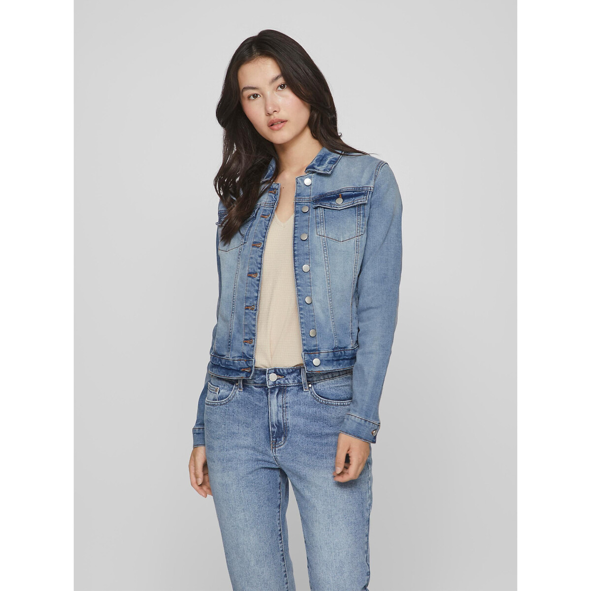 Image of Denim Short Jacket in Straight Fit