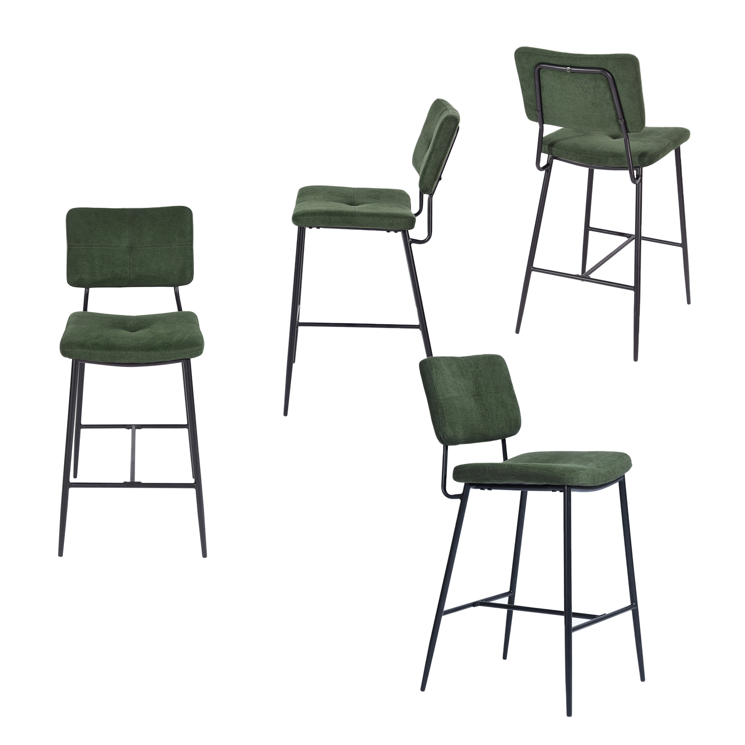 Lot de 4 tabourets de bar en tissu industriel, INDEPENDENCE, MEUBLES COSY
