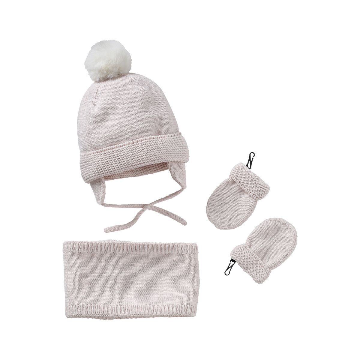 Ensemble 3 pièces bonnet bébé fille avec moufles et écharpe - Ensemble bonnet  Bébé - 1