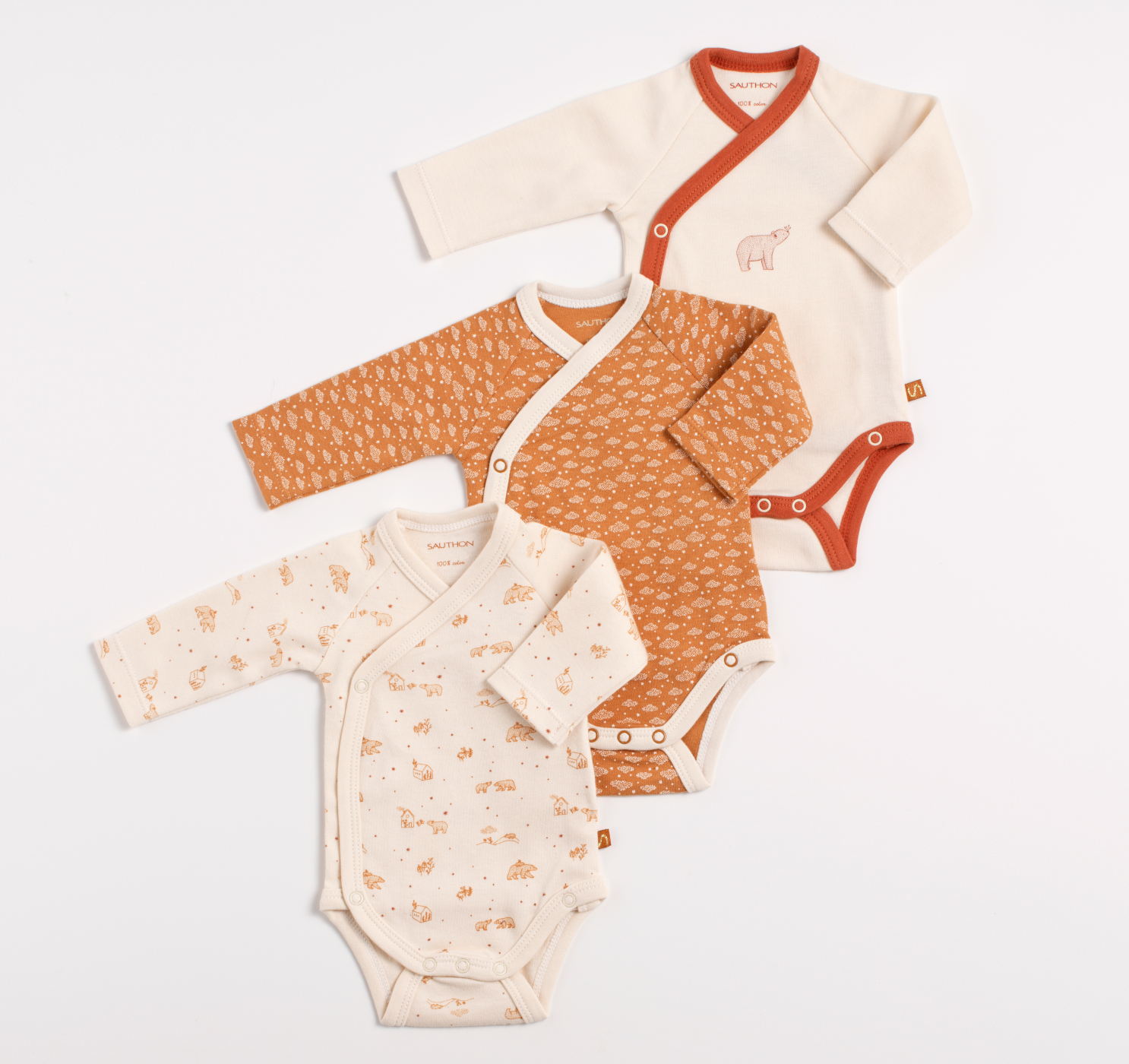 Bodies bébé croisés à manches longues Lot de 3, SAUTHON