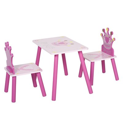 Ensemble table et chaises enfant design princesse couronne bois pin MDF rose HOMCOM