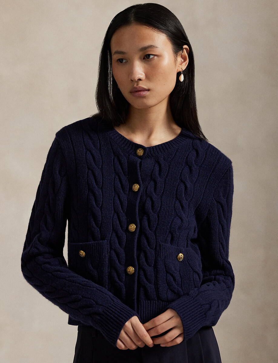 Vest met ronde hals en kabelpatroon, 80% wol, 20% kasjmier, POLO RALPH LAUREN