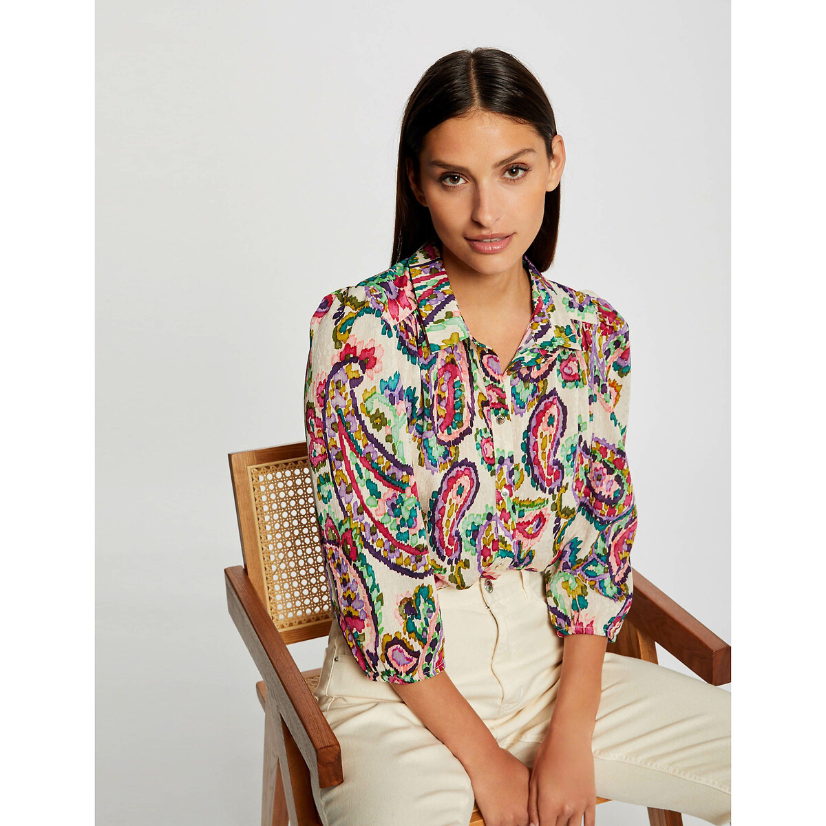 Paisley Print Blouse with 3/4 Length Sleeves