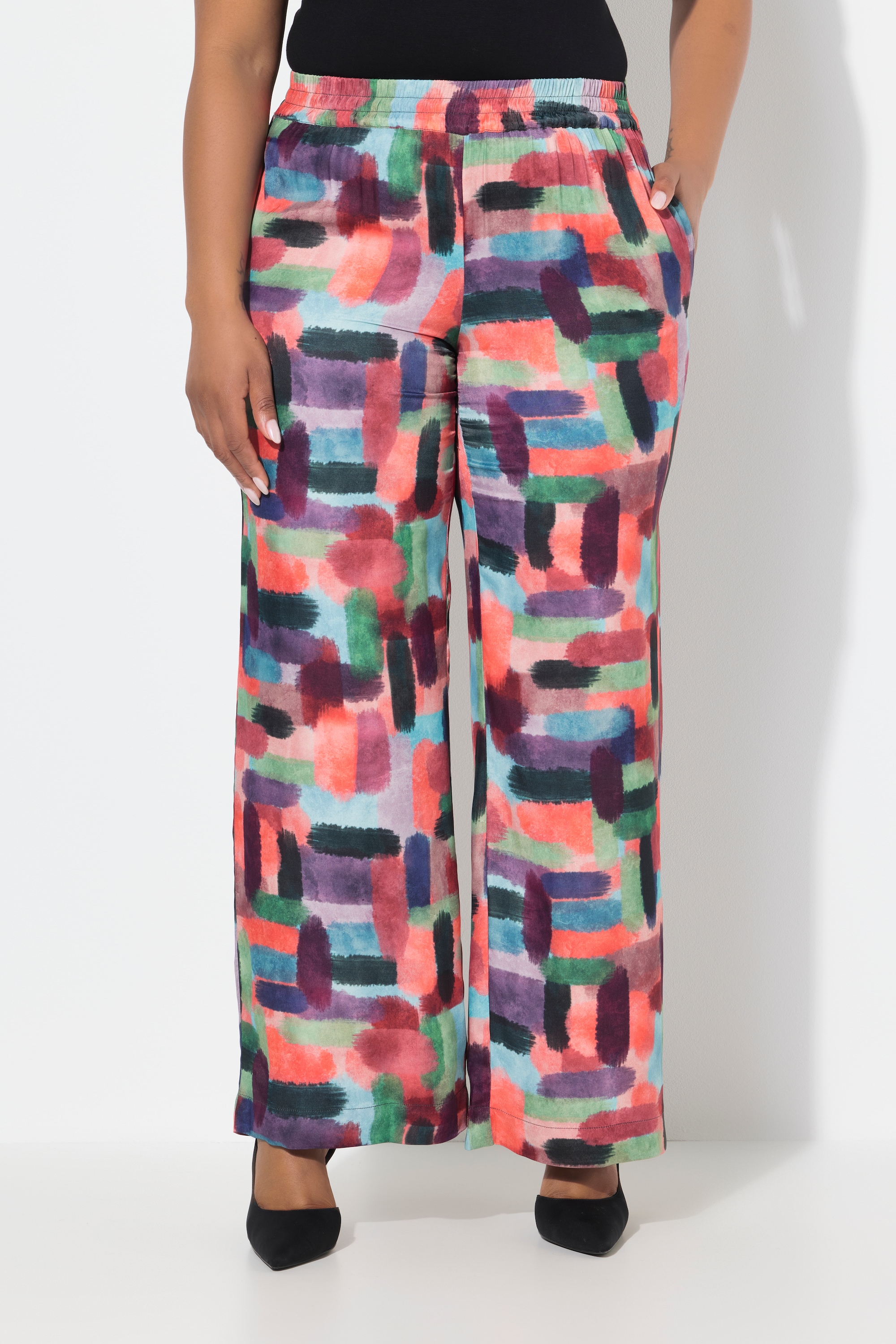 Pantalon en satin imprimé. Taille élastique, ULLA POPKEN