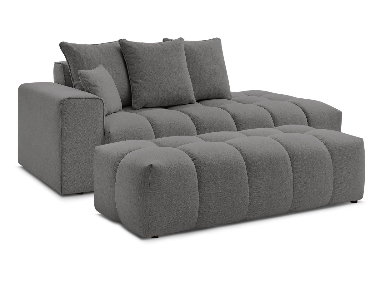 Canapé droit fixe 5 places en tissu chiné avec pouf, MONT-BLANC, BOBOCHIC
