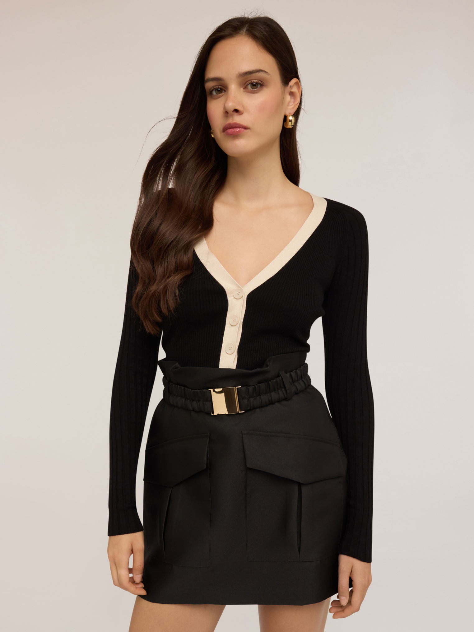Cardigan bicolore côtelé, MOTIVI
