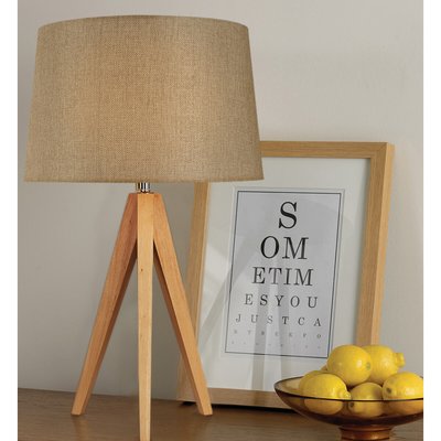 Scandi Wooden Tripod Table Lamp with Taupe Shade SO'HOME
