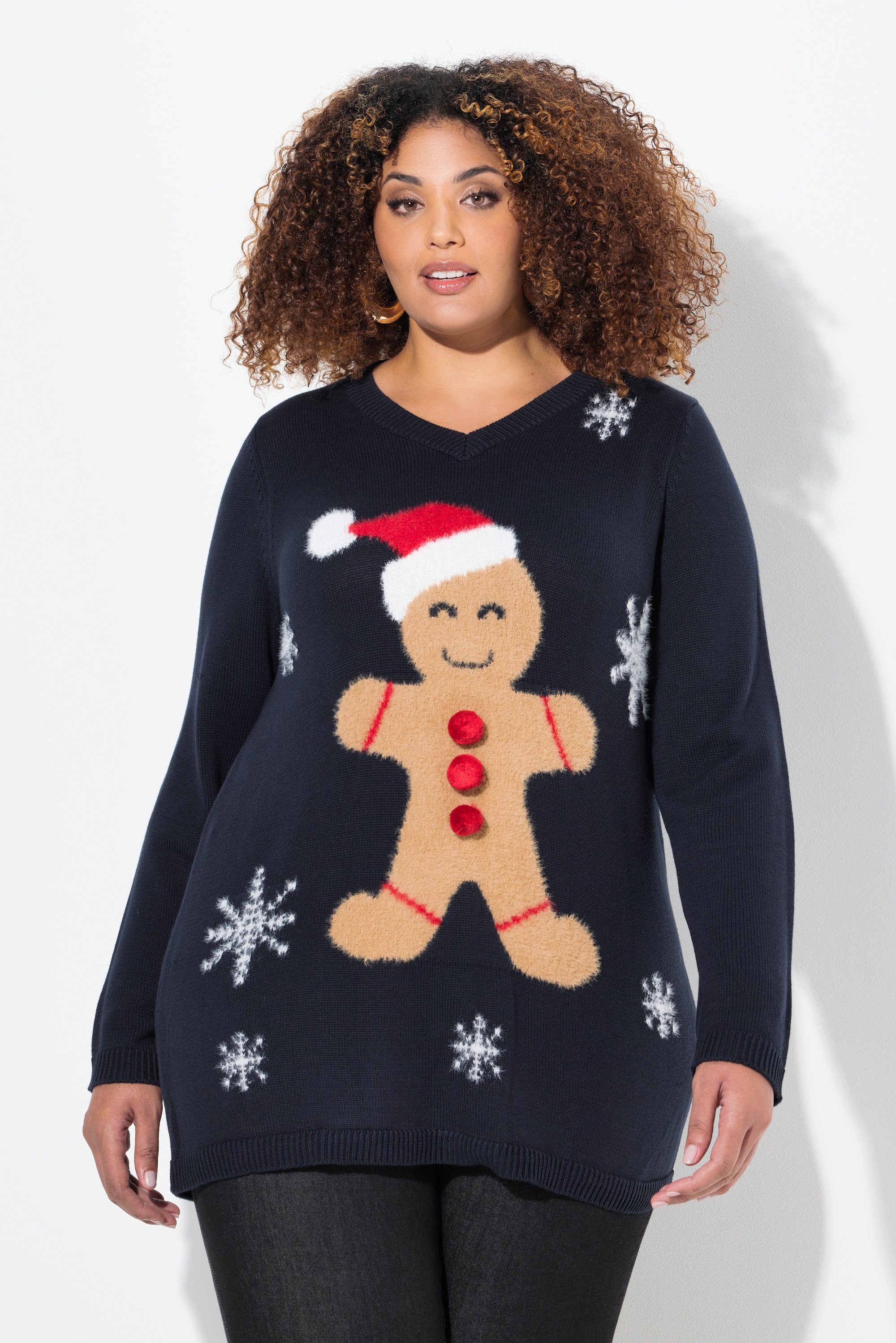 Pull de Noël à col en V et manches longues, ULLA POPKEN