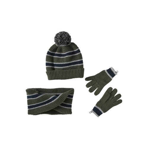 Ensemble bonnet + snood + gants ou moufles en maille côtes perlées