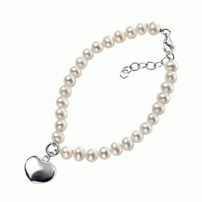 Fresh Water Pearl Bracelet With Sterling Sterling Silver Puff Heart Charm BEGINNINGS