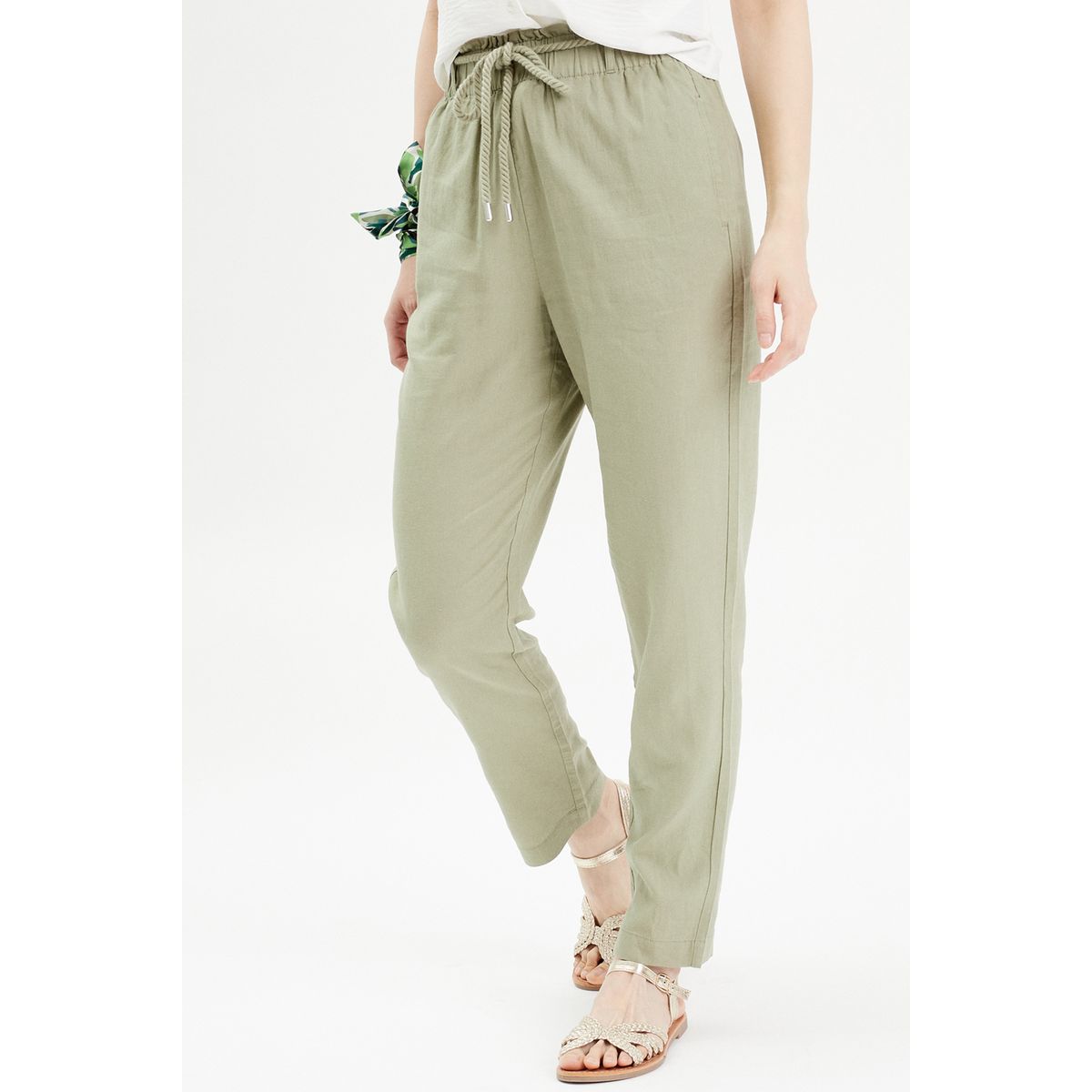 Pantalon lin cache cache hot sale