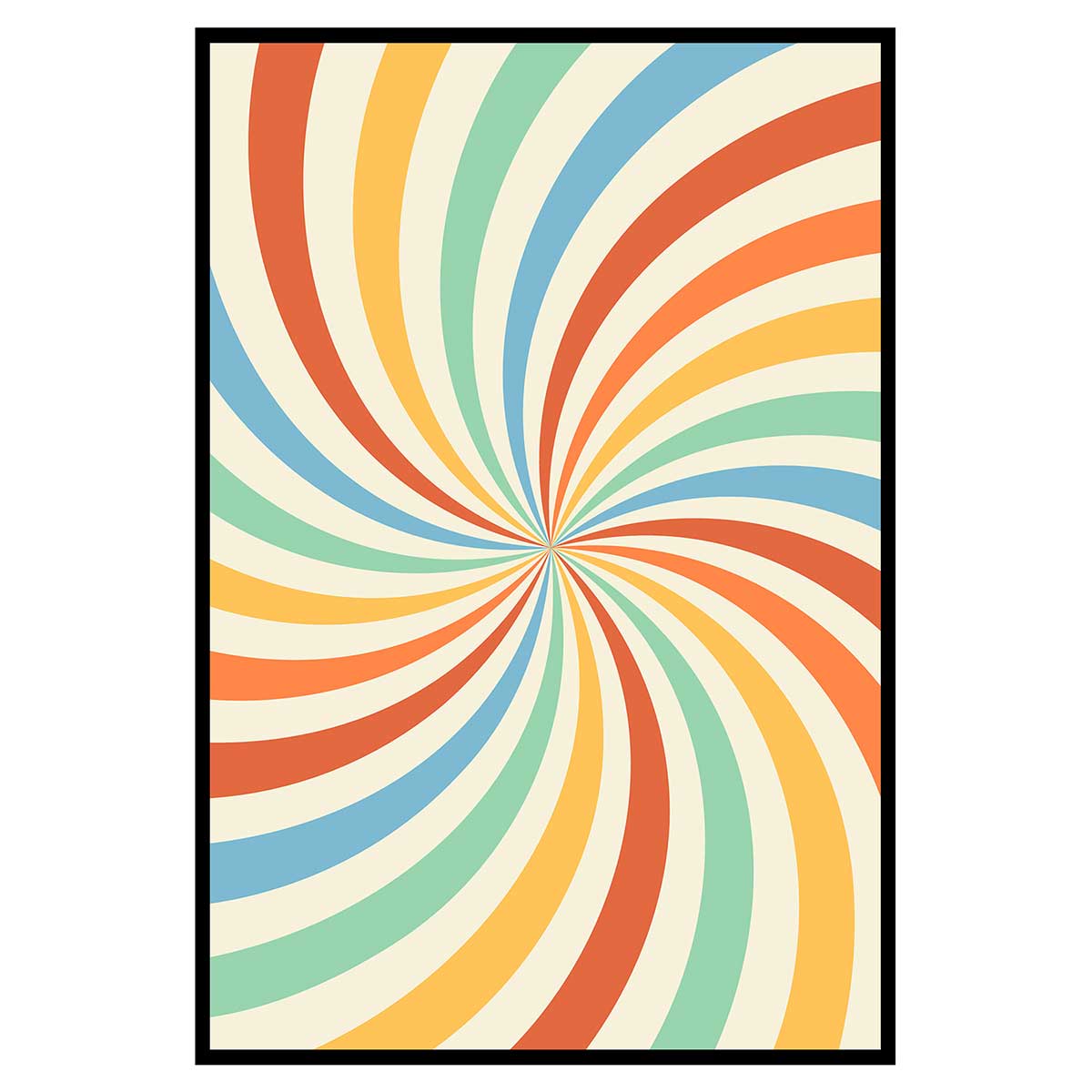 Affiche encadrée spirale rétro multicolore, HEXOA