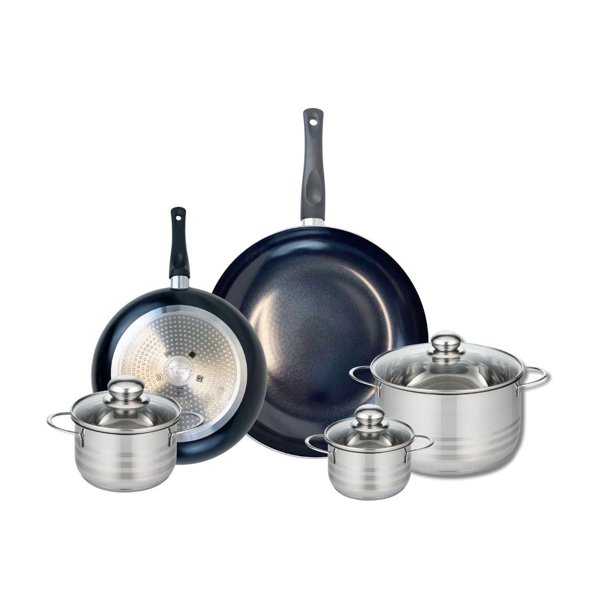 Batterie 2 poêles 24/32cm + 3 faitouts 12/14/20cm PRIMA BRILLANT, ELO