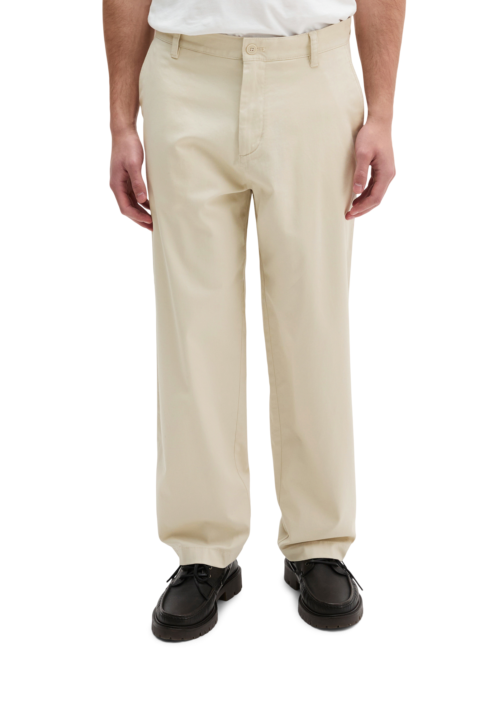 Pantalon modèle Bent relaxed en satin stretch de coton biologique, MARC O'POLO