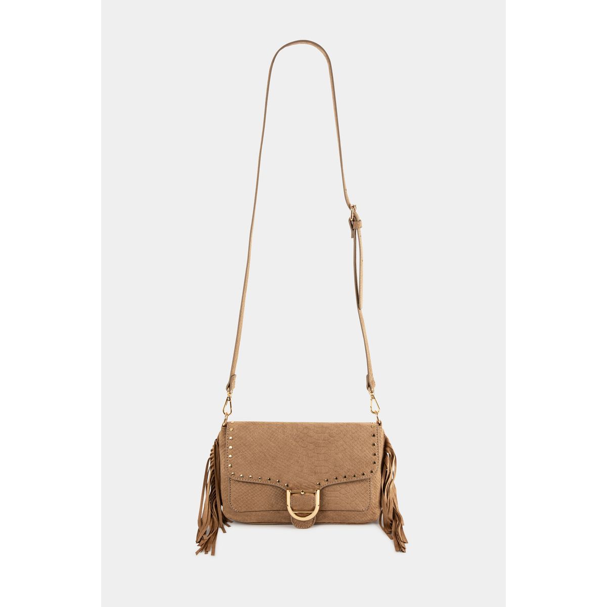 Sac aspect croco franges et clous beige Morgan La Redoute