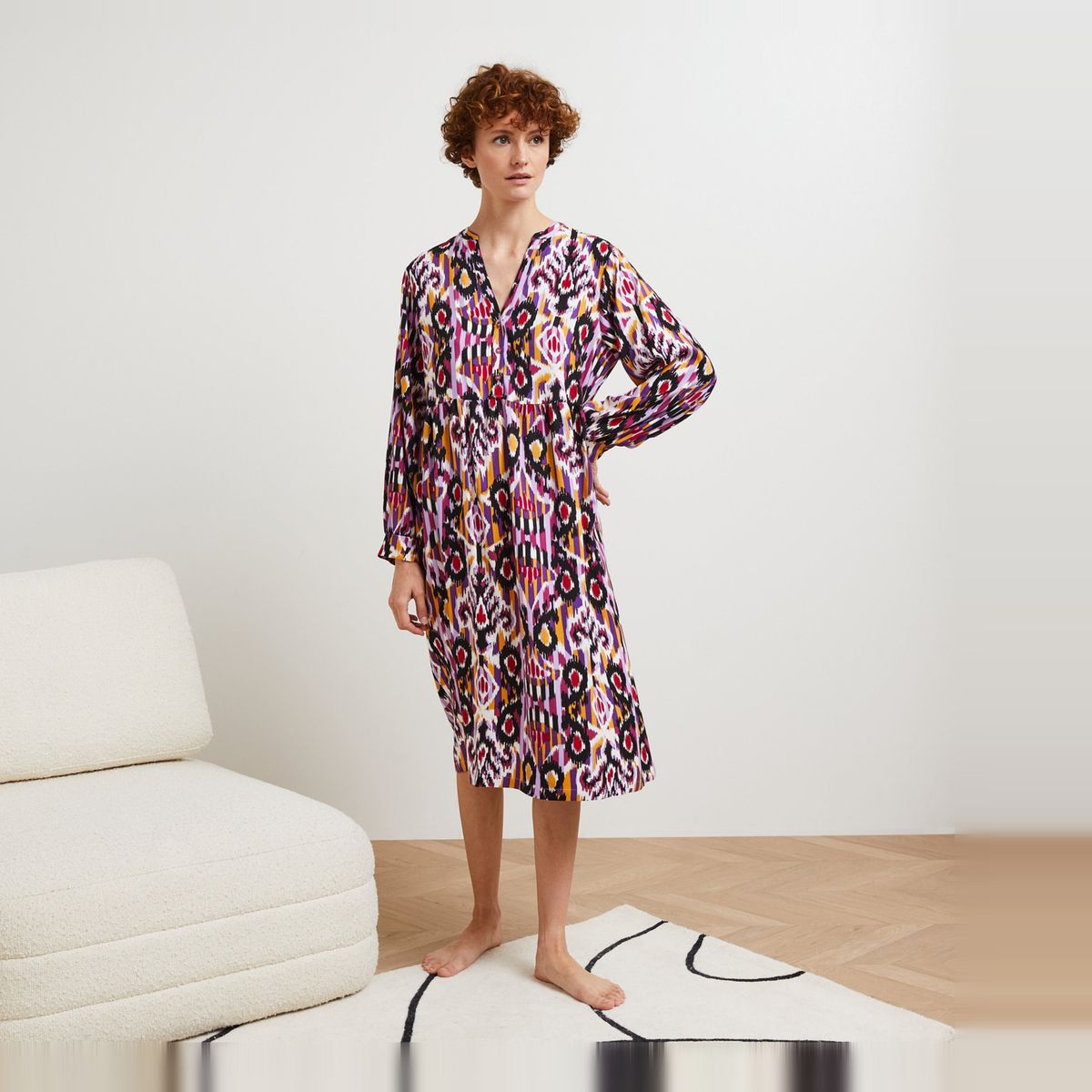 Chemise de nuit longue imprim e ecovero riz Monoprix Lingerie