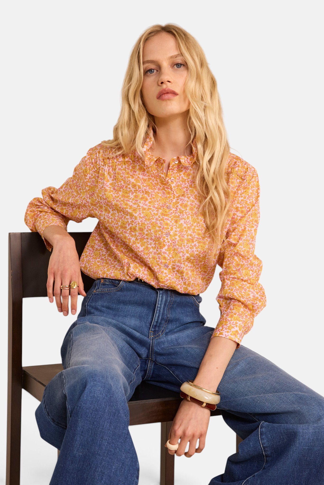 Blouse imprimée fleur à manches longues en coton DOUCE, Maison 123
