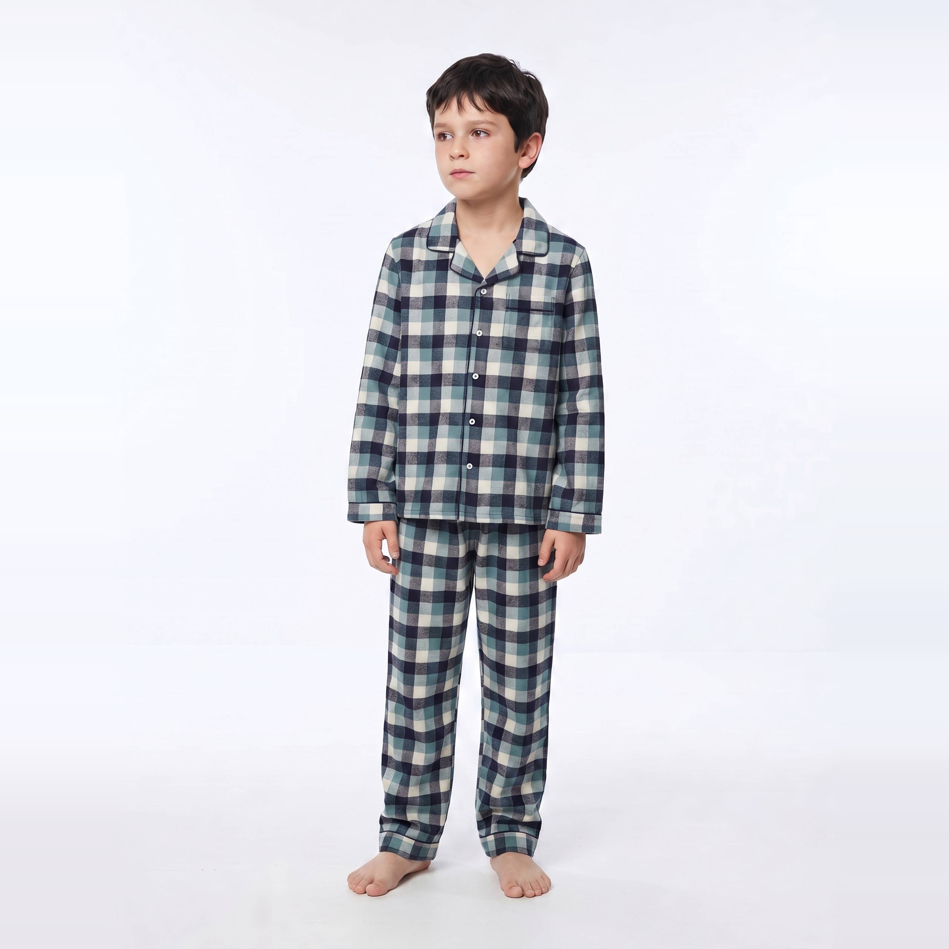 Pyjama chemise manches longues à carreaux en coton BIO GOTS, MONOPRIX