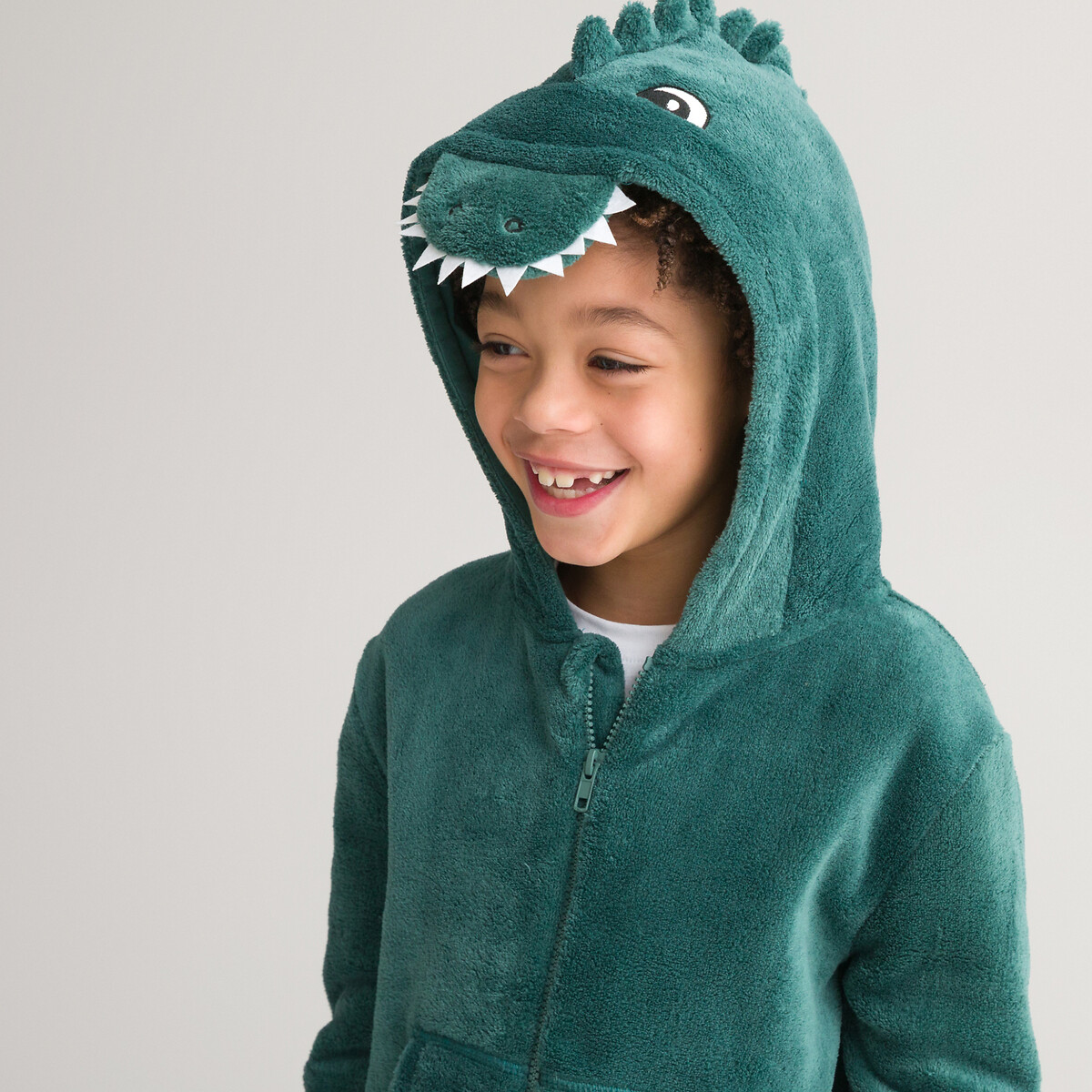 Walging Reageer cafe Onesie met kap, in fleece, dinosaurus motief groen La Redoute Collections |  La Redoute