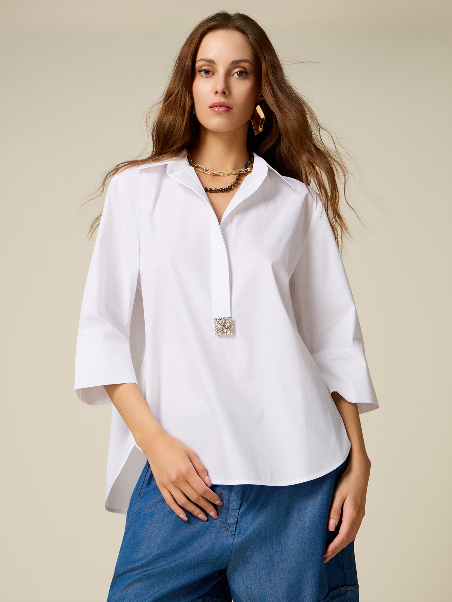 Chemise oversize avec détail bijou, OLTRE