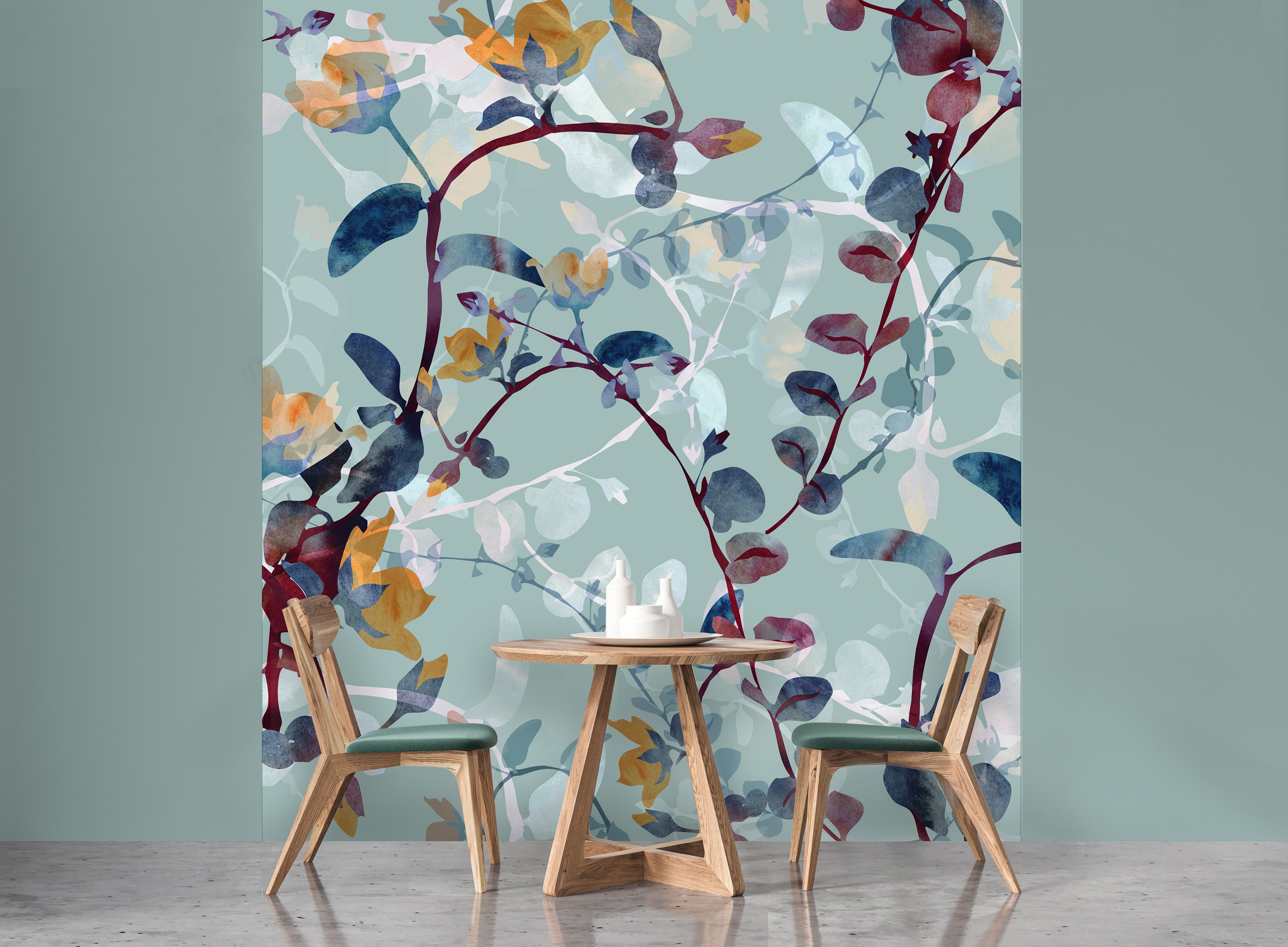 Papier peint panoramique Ivy - feuilles argentées, intissé 240 x 270 cm, LE PAPIERS DE NINON