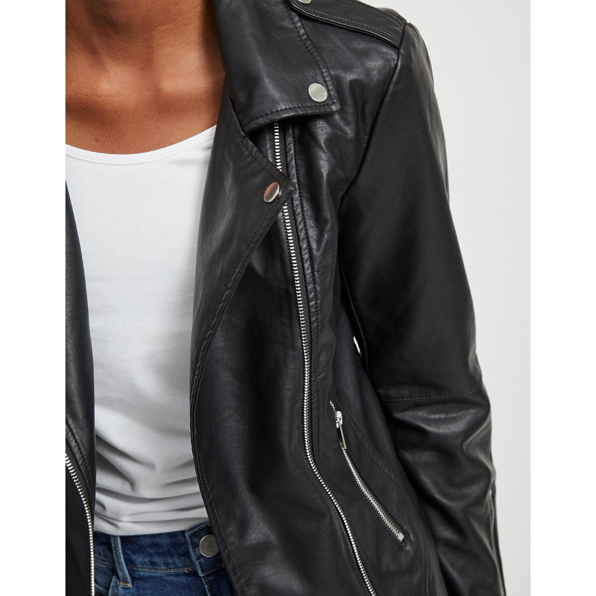 Short zip-up jacket in faux leather black Vila | La Redoute