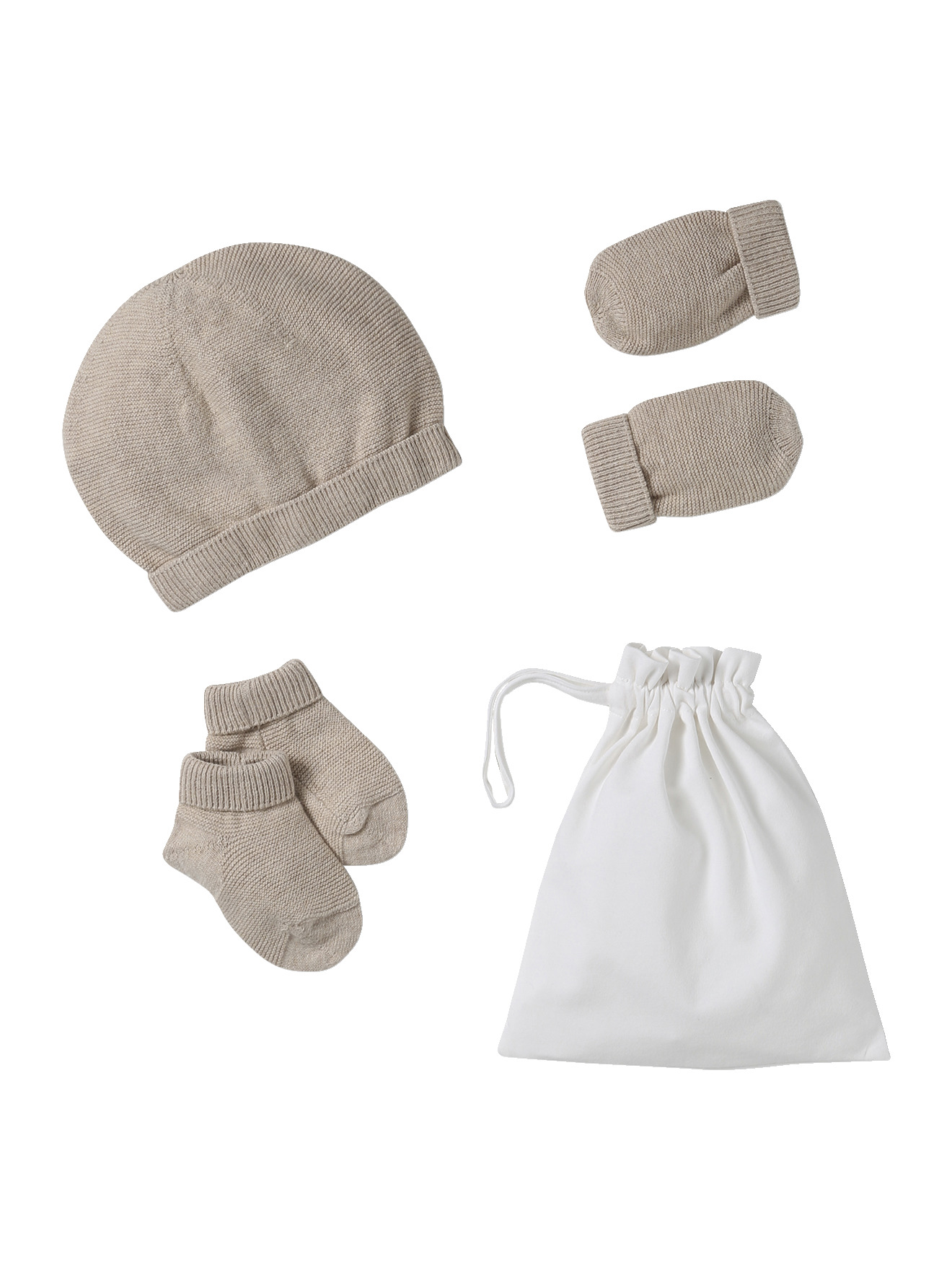 Ensemble naissance bonnet, moufles et chaussons et son pochon, VERTBAUDET