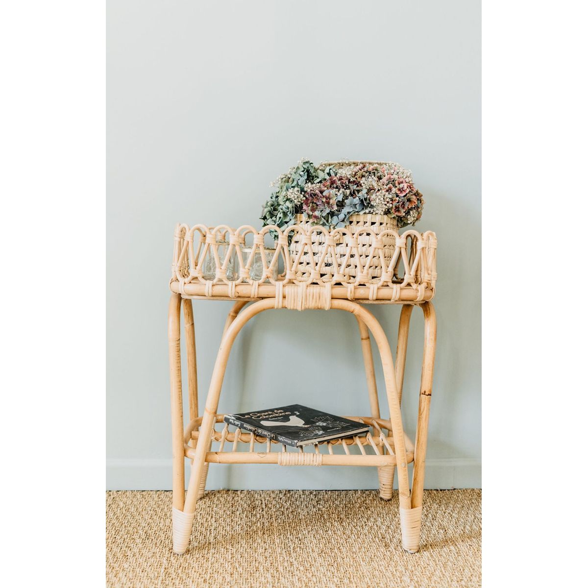 chevet / table d'appoint en rotin naturel - plateau fantaisie june
