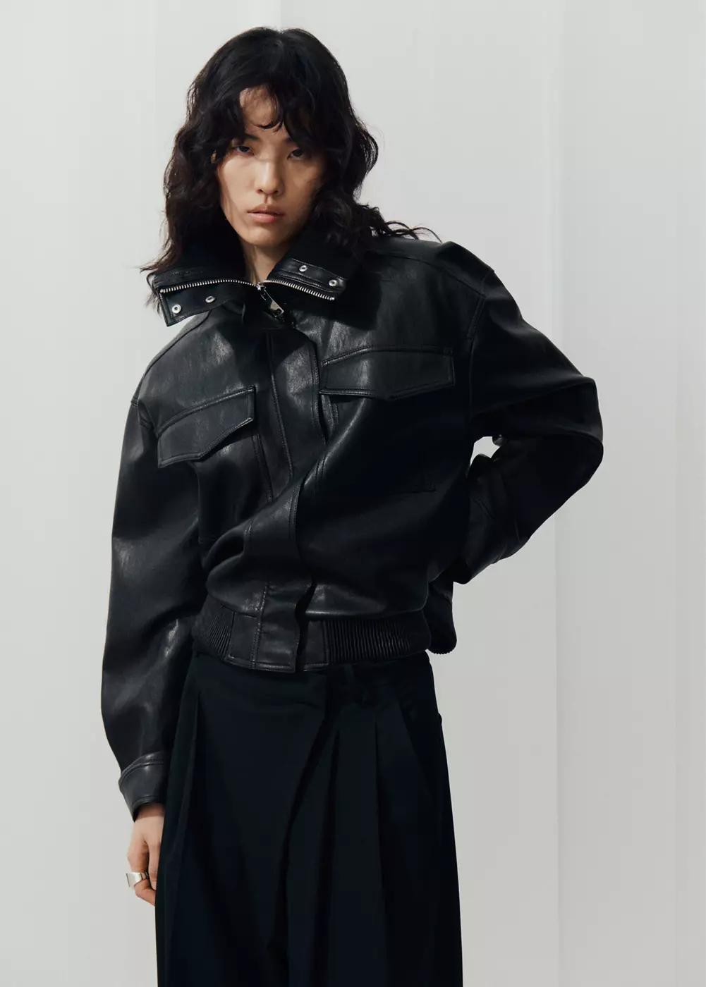 Veste similicuir col côtelé, MANGO