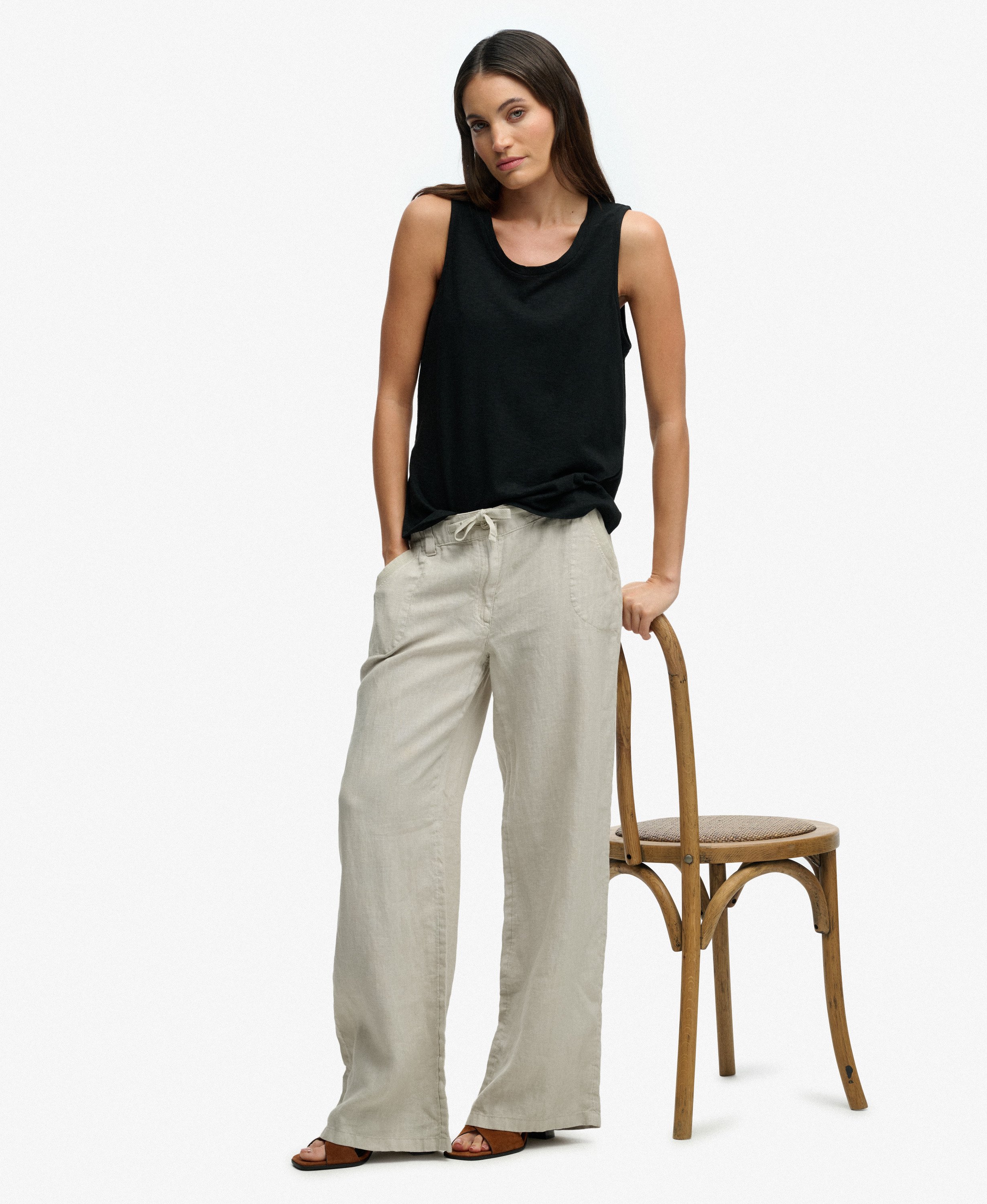 Pantalon taille basse en lin, SUPERDRY
