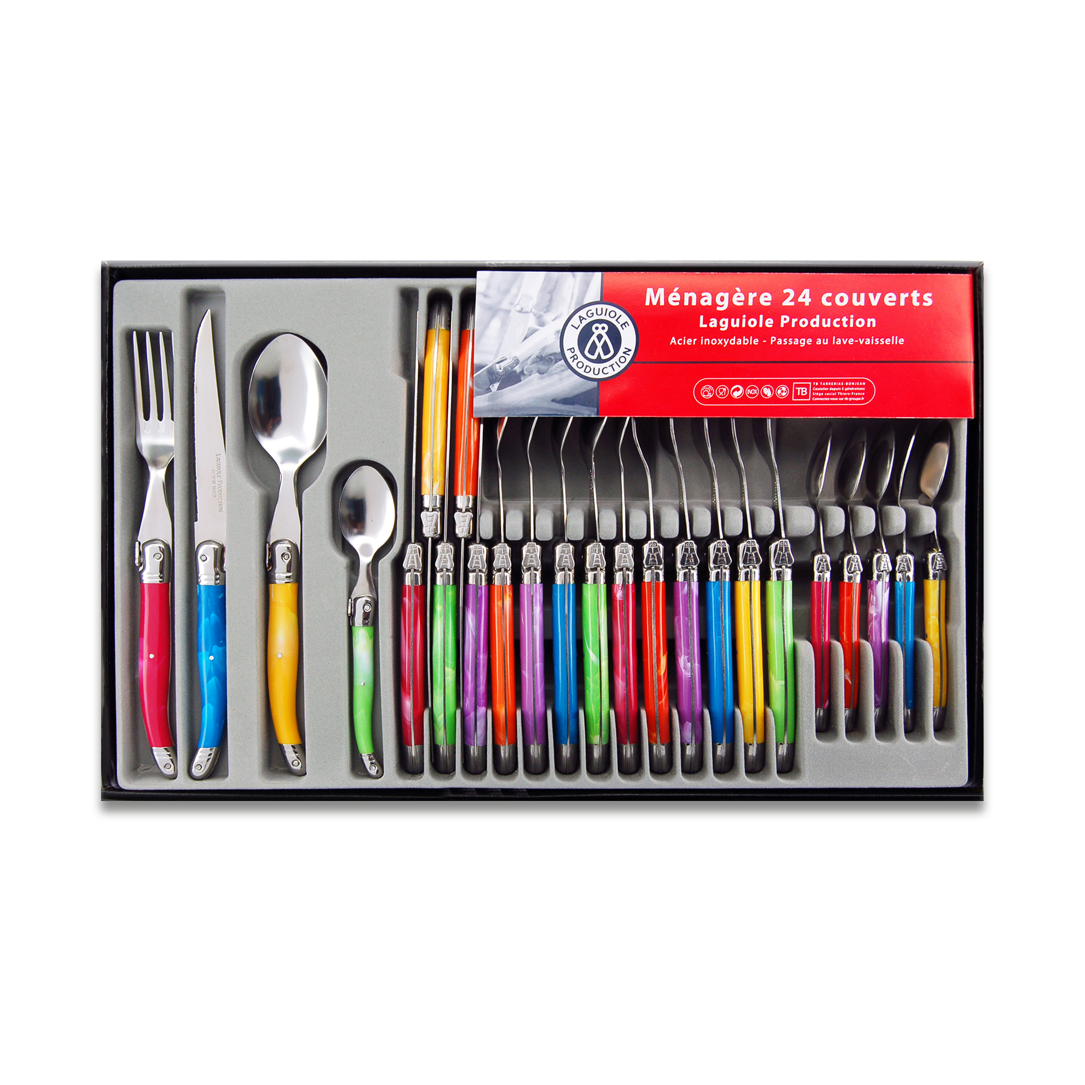 Multicolor Handle Gift Box 24 Pieces Laguiole by FlyingColors Cutlery Set Stainless Steel Flatware Set 