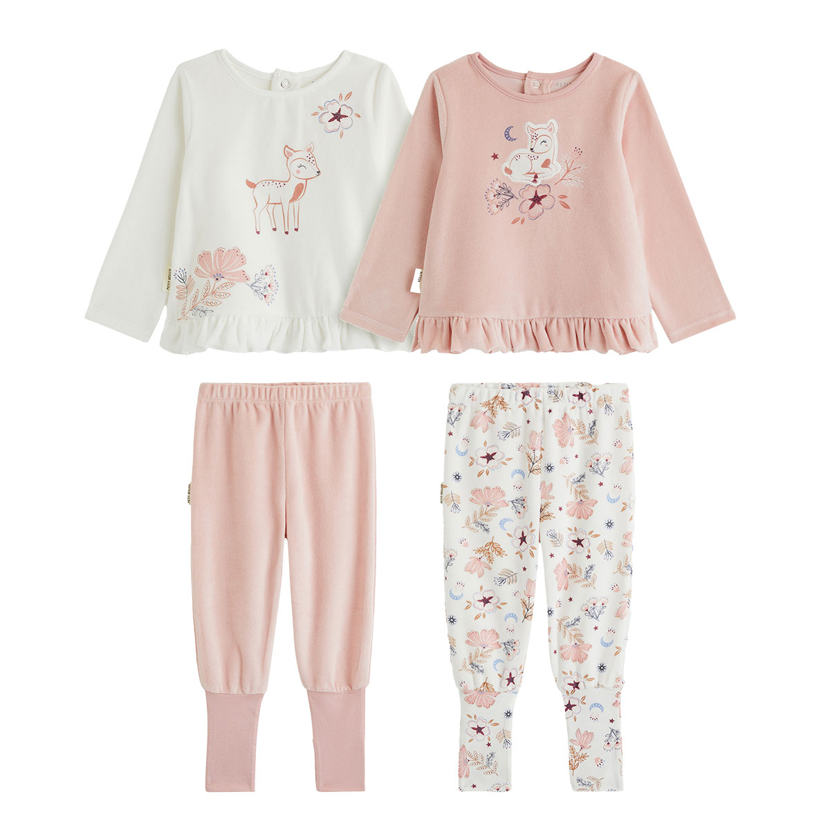 Lot de 2 pyjamas bébé 2 pièces en velours à pieds retroussables Cléo, PETIT BEGUIN