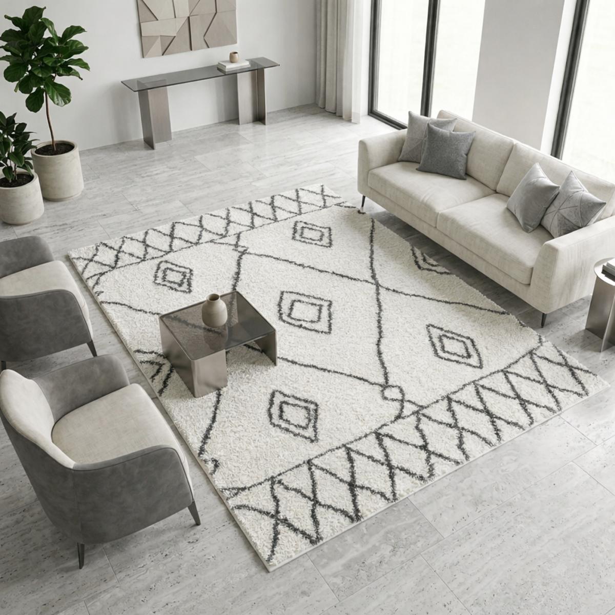 Tapis berbère tissé motif ethnic LYN4 DOUX 2, UN AMOUR DE TAPIS