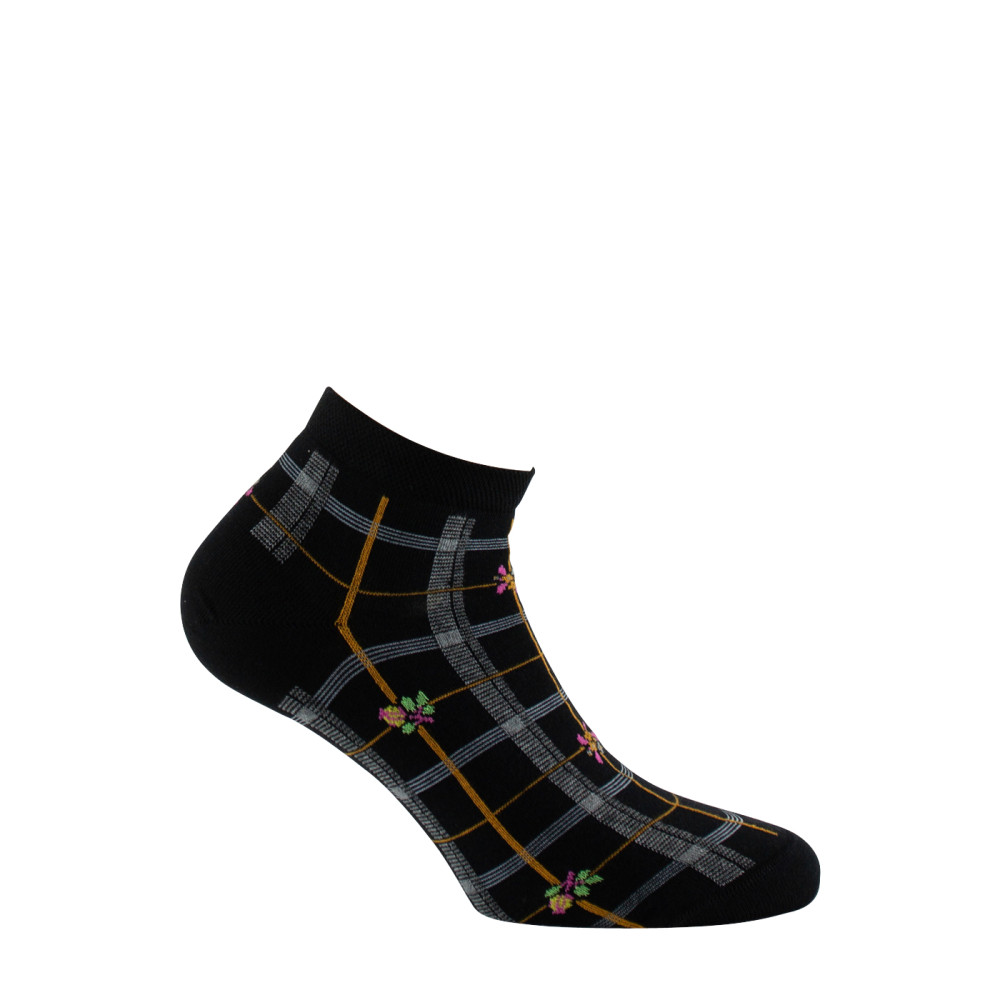 Chaussettes ultra courtes en coton carreaux fleuris MADE IN FRANCE, KINDY